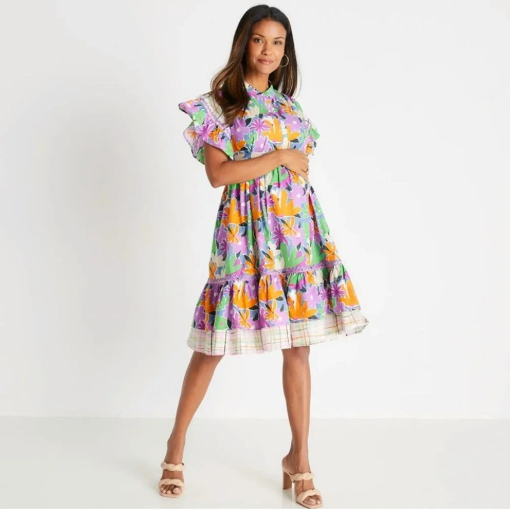 CeliaB Floral Tiered Mini Dress in Pink, Yellow & Green - Picture 13 of 13